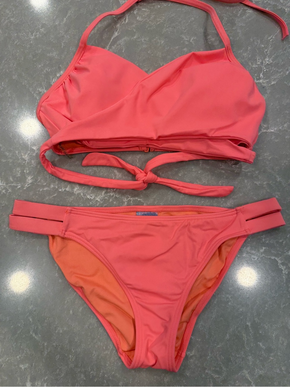 Coco Rave Coral Bikini Set 34DD Large Underwire Halter Swimsuit